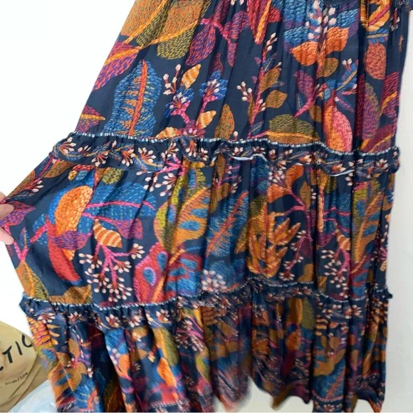 Farm Rio Short-Sleeve Crew-Neck Tiered A-Line Maxi Dress floral leaf pattern S - Picture 7 of 16